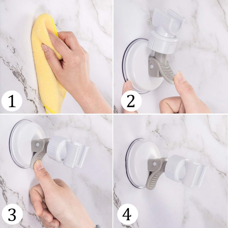 Zhehao Adjustable Shower Head Holder, Removable Suction Cup Shower Head Holder, No Drill Wall Mounted Suction Bracket with Chrome Polished for Marble Glass Metal Ceramic(1,Grey Wrench) - Image 3